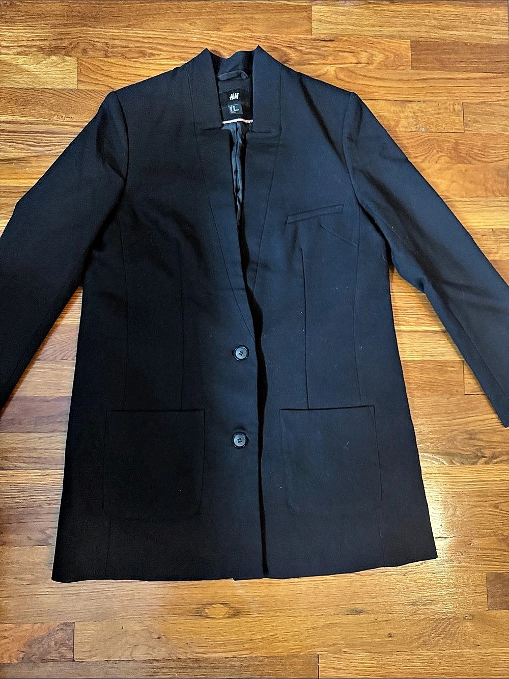 H&M Black Longline two button Coat Jacket women’s Size 12 (large)